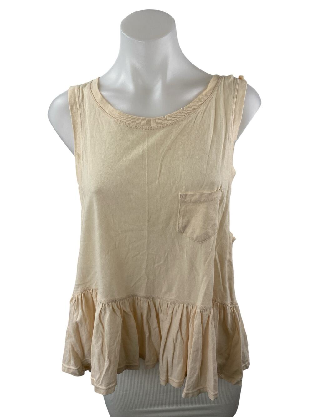 Free People We The Free Beige Sleeveless Ruffle Hem Pocket Boho Tank Top Size S